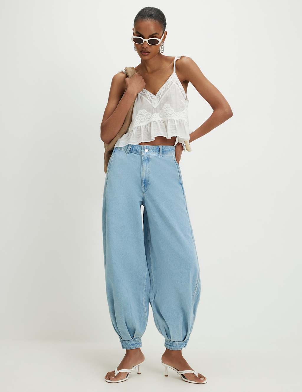 River Island Lyocell Blend High Waisted Balloon Leg Jeans Denim