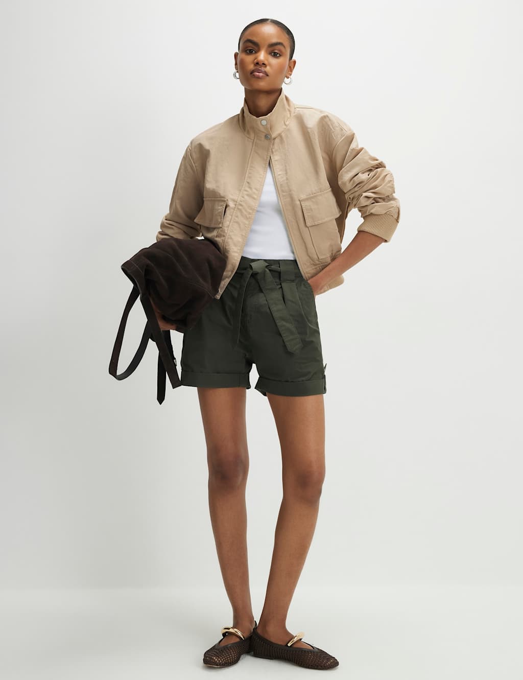 River Island Pure Cotton Shorts Khaki
