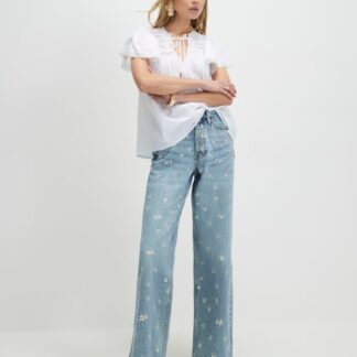 River Island Relaxed Daisy Embroidered Straight Leg Jeans Denim Mix