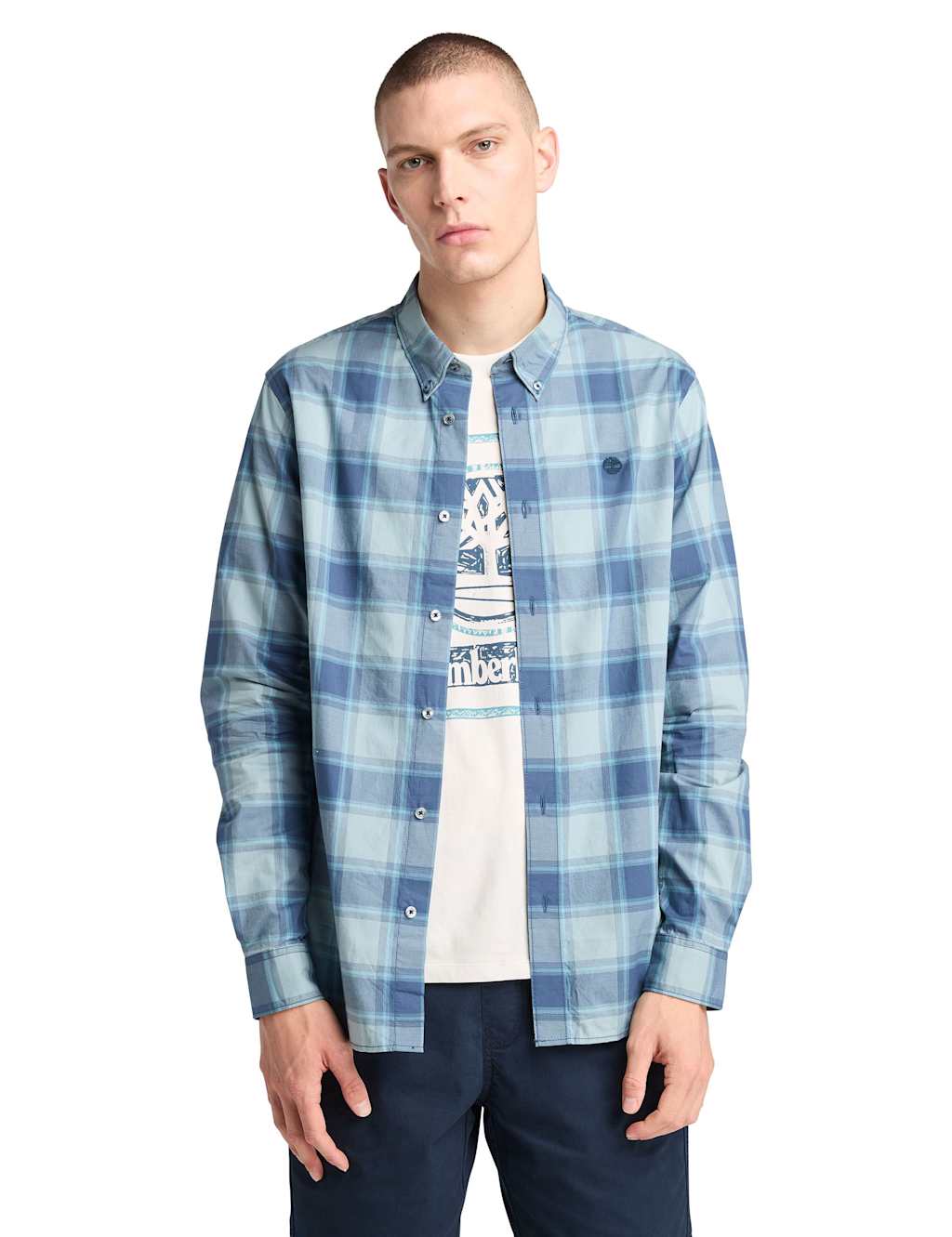 Timberland Pure Cotton Poplin Check Overshirt Denim