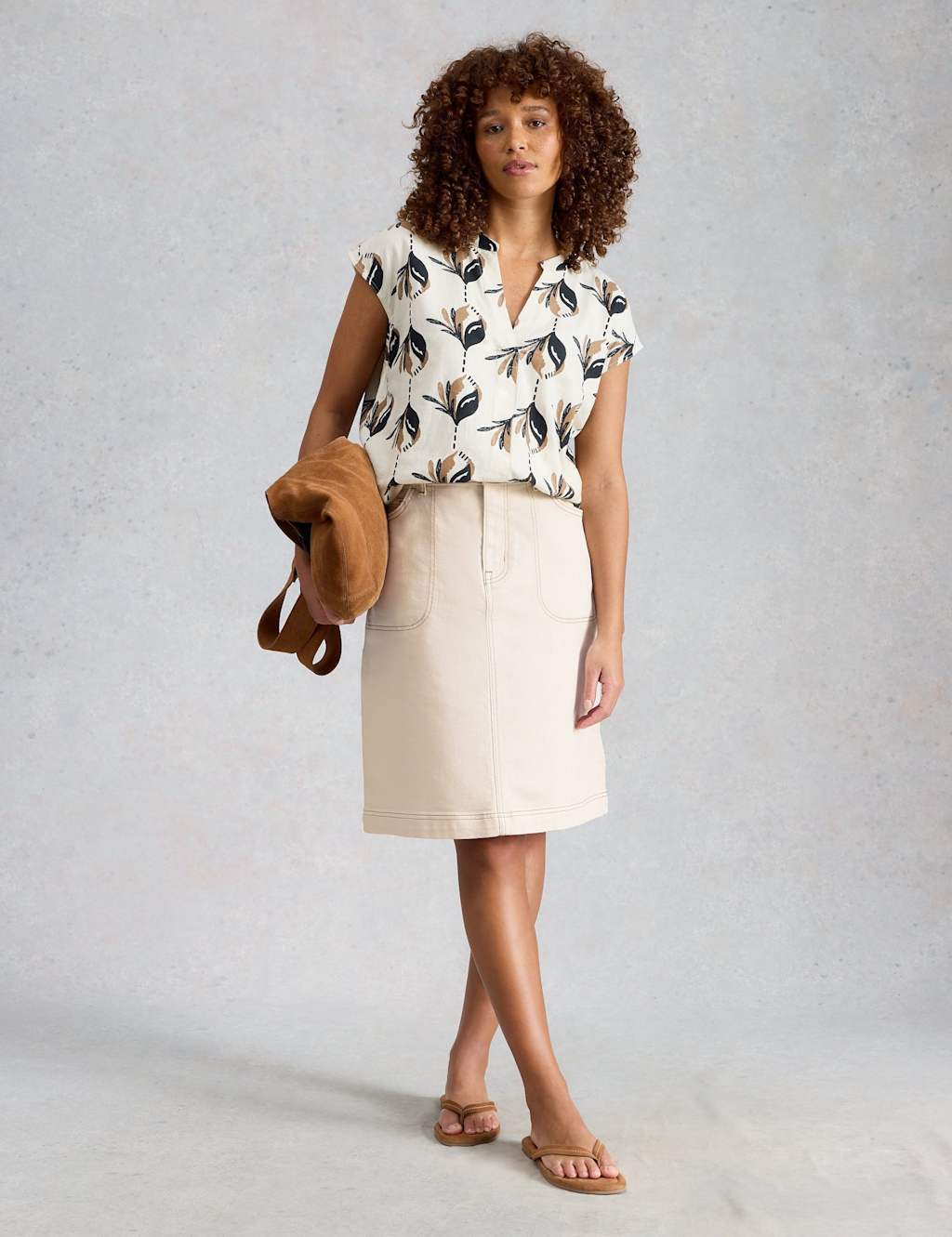 White Stuff Denim Knee Length A-Line Skirt Natural