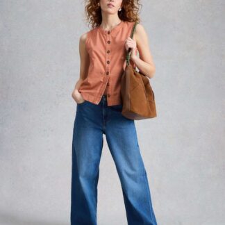 White Stuff Pure Cotton Button Detail Vest Orange