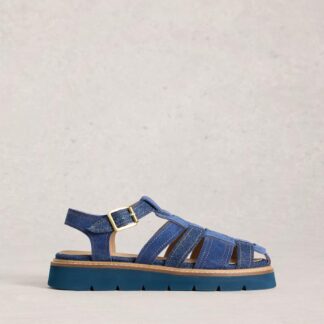 White Stuff Suede Flat Gladiator Sandals Denim Mix